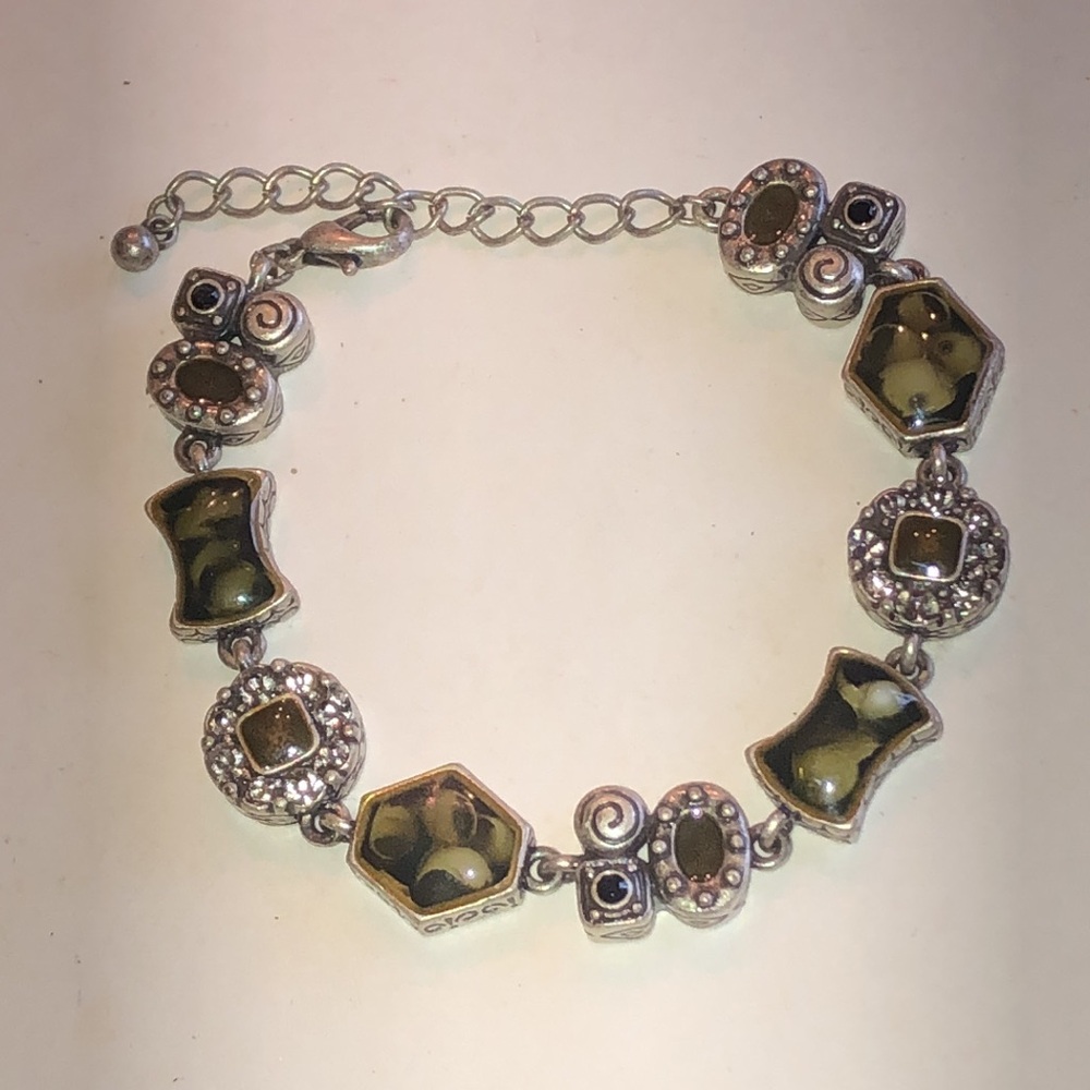 Silver Tone and Green Boho Bracelet
